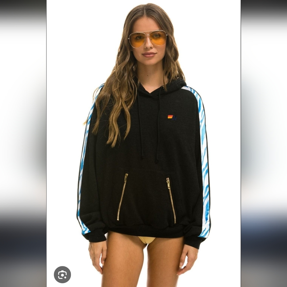 Aviator Nation Limited Edition Tiger Stripe Velvet Hoodie Pullover Size Small - Picture 1 of 9